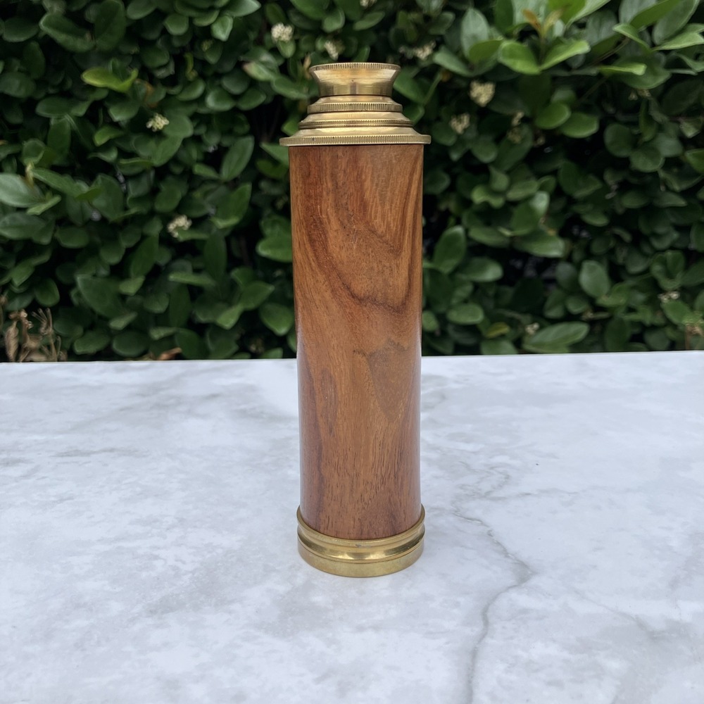 Vtg Brass Wood Grain Monocular Nautical Telescope Spyglass Sailing 3-Draw